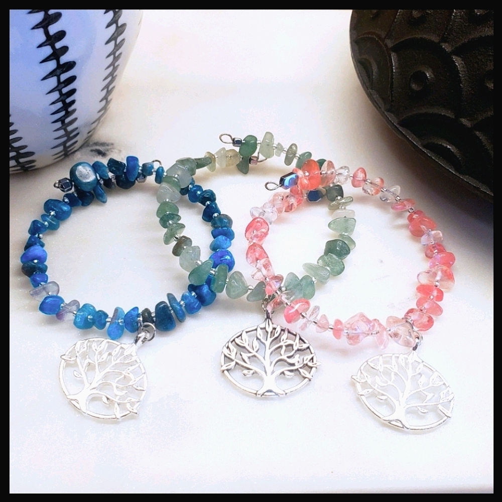 Terra Moda - Tree of Life Chunky Gemstone Bangles